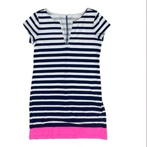 Lilly Pulitzer Brewster Ocean Striped Blue White Pink T-Shirt Dress EUC S